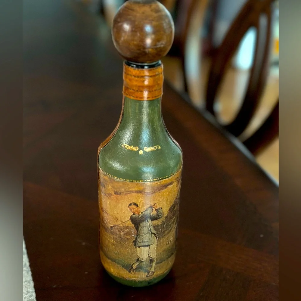 Vintage MCM Italian Leather Wrapped Wine/Liquor Decanter Bottle Very Rare